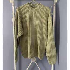 Studio cable knit men’s sweater mint green linen cotton LG fisherman preppy
